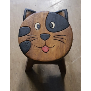 Kinderhocker KATZEnKOPF schwarz-natur mit roter Zunge