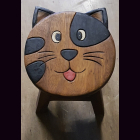 Kinderhocker KATZEnKOPF schwarz-natur mit roter Zunge