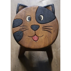 Kinderhocker KATZEnKOPF schwarz-natur mit roter Zunge