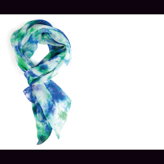 Schal aus Seide BATIK weiß mit blau-grünem Muster