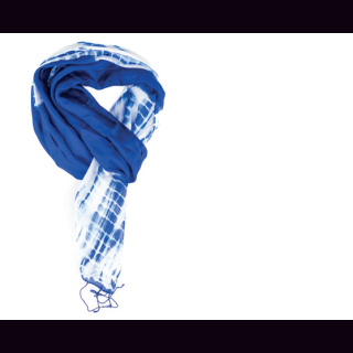 Schal aus Seide BATIK weiß mit blauem Muster