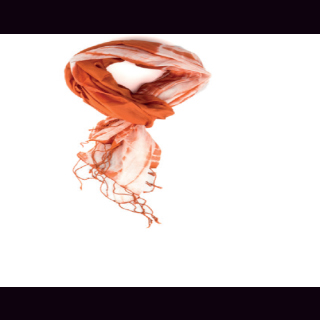 Schal aus Seide BATIK weiß mit orangem Muster