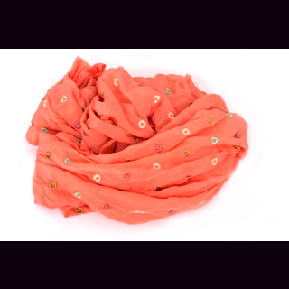 Schal orange mit Lochmuster verschiedenfarbig umstickt -  aus Seide