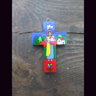Kreuz S  GUTER HIRTE Christus mit Lamm  ca. 10 x 7 cm