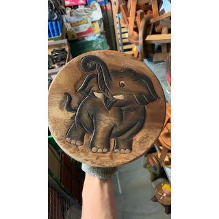 Kinderhocker ELEFANT outline schwarz mit erhobenem R&uuml;ssel schwarze Zunge