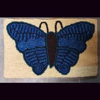 KOKOSmatte SCHMETTERLING BLAU  XL in wei&szlig;er Matte