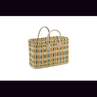 Palmblatt DOUM Tasche gr&uuml;n-orange kariert Gr.1 &ndash; ca. L 40 cm, B 15 cm, H 28 cm
