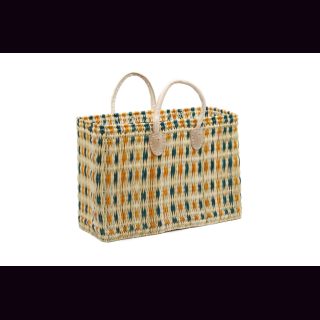 Palmblatt DOUM Tasche gr&uuml;n-orange kariert Gr.2 &ndash; ca. L 48 cm, B 18 cm, H 32 cm