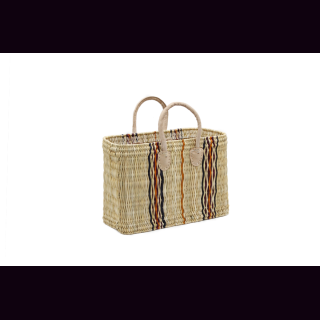 Palmblatt DOUM Tasche natur-blau-viol.-orange mix Gr.1 &ndash; ca. L 40 cm, B 15 cm, H 28 cm