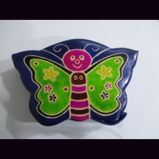 Spardose Schmetterling blau Shanti-Leder, Ziegenleder, ca. 16 x 11 x 3 cm