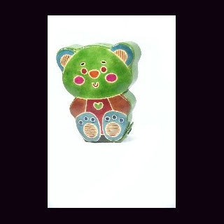 Spardose B&auml;r Shanti-Leder, gr&uuml;n, Ziegenleder, ca. 14,5 x 11,5 x 4 cm