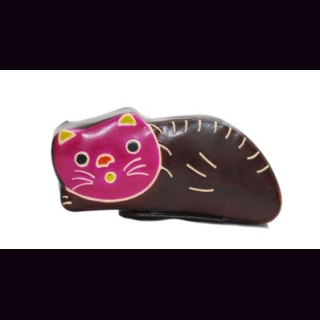 Spardose Katze Leder, Shanti-Leder, Ziegenleder, ca. 13,5 x 5,75 x 3 cm