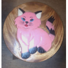 Kinderhocker KATZE ROSA  mit Wuschelfell natur Pfoten, Schwanzspitze und Ohren in schwarz