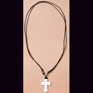 Kette Textil mit Glaskreuz wei&szlig;-silber
